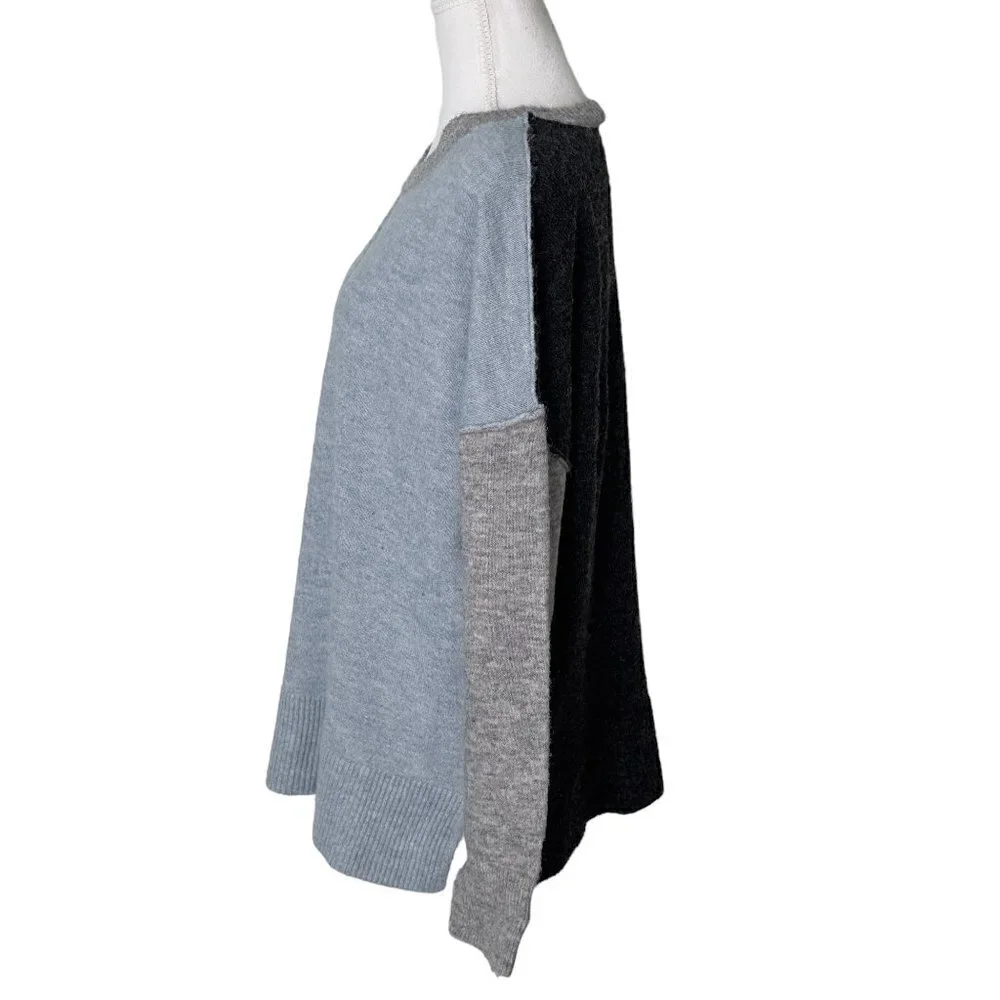 Westbound Wool Blend Oversized Boxy Drop Sleeve Colorblock Crew Neck Sweater (L)